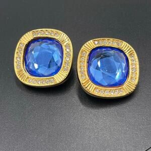 Vintage Swarovski SAL 1980 Large Blue Crystal Pave Crystals Clip on Earrings
